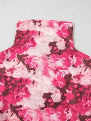 Floral Mesh Flounce Sleeve Mock Neck Blouse