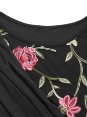 Floral Mesh Sleeve Ruched Maxi Dress