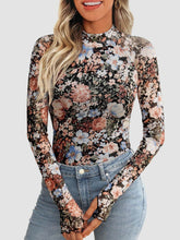 Floral Mock Neck Long Sleeve T-Shirt Black / S