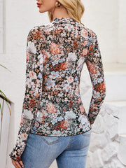 Floral Mock Neck Long Sleeve Top