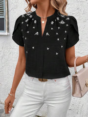 Floral Notched Short Sleeve Blouse