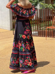 Floral Off Shoulder Ruffle Maxi Dress