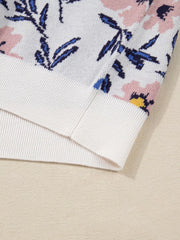 Floral Panel Colorblock Sleeve Patchwork Sweater