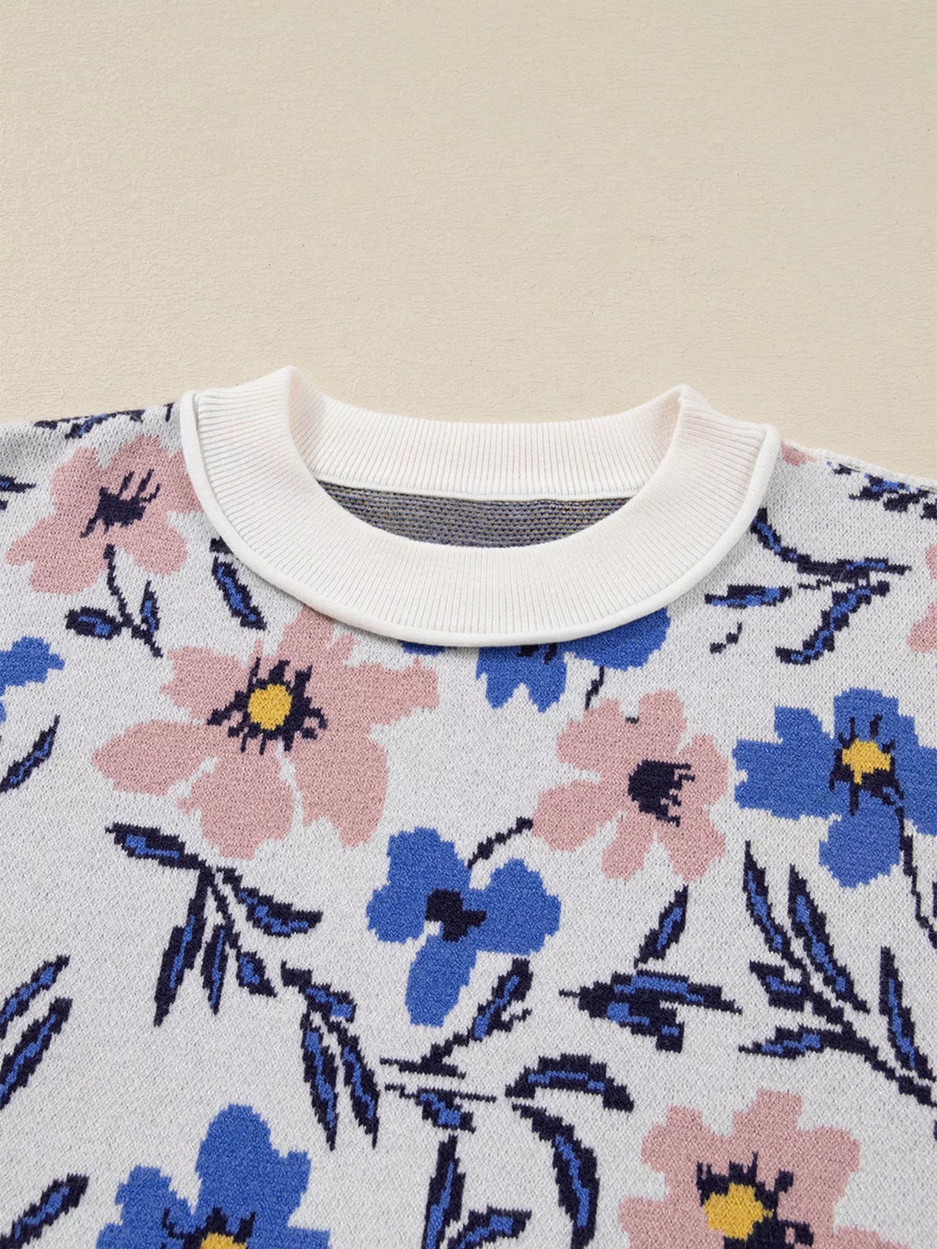 Floral Panel Colorblock Sleeve Patchwork Sweater