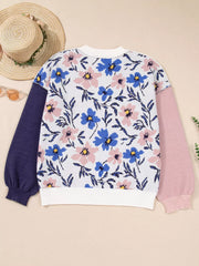 Floral Panel Colorblock Sleeve Patchwork Sweater