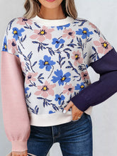 Floral Panel Colorblock Sleeve Patchwork Sweater Floral / S