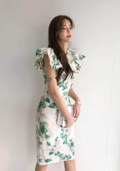 Floral Pattern Flounced Short Sleeves Dress