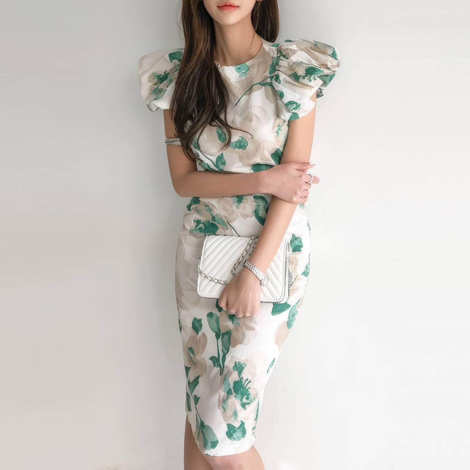 Floral Pattern Flounced Short Sleeves Dress