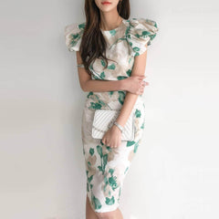 Floral Pattern Flounced Short Sleeves Dress