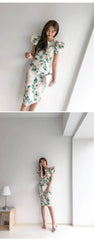 Floral Pattern Flounced Short Sleeves Dress