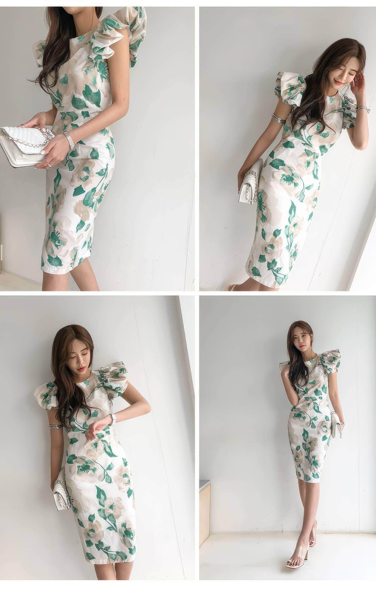 Floral Pattern Flounced Short Sleeves Dress