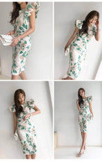Floral Pattern Flounced Short Sleeves Dress