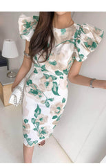 Floral Pattern Flounced Short Sleeves Dress