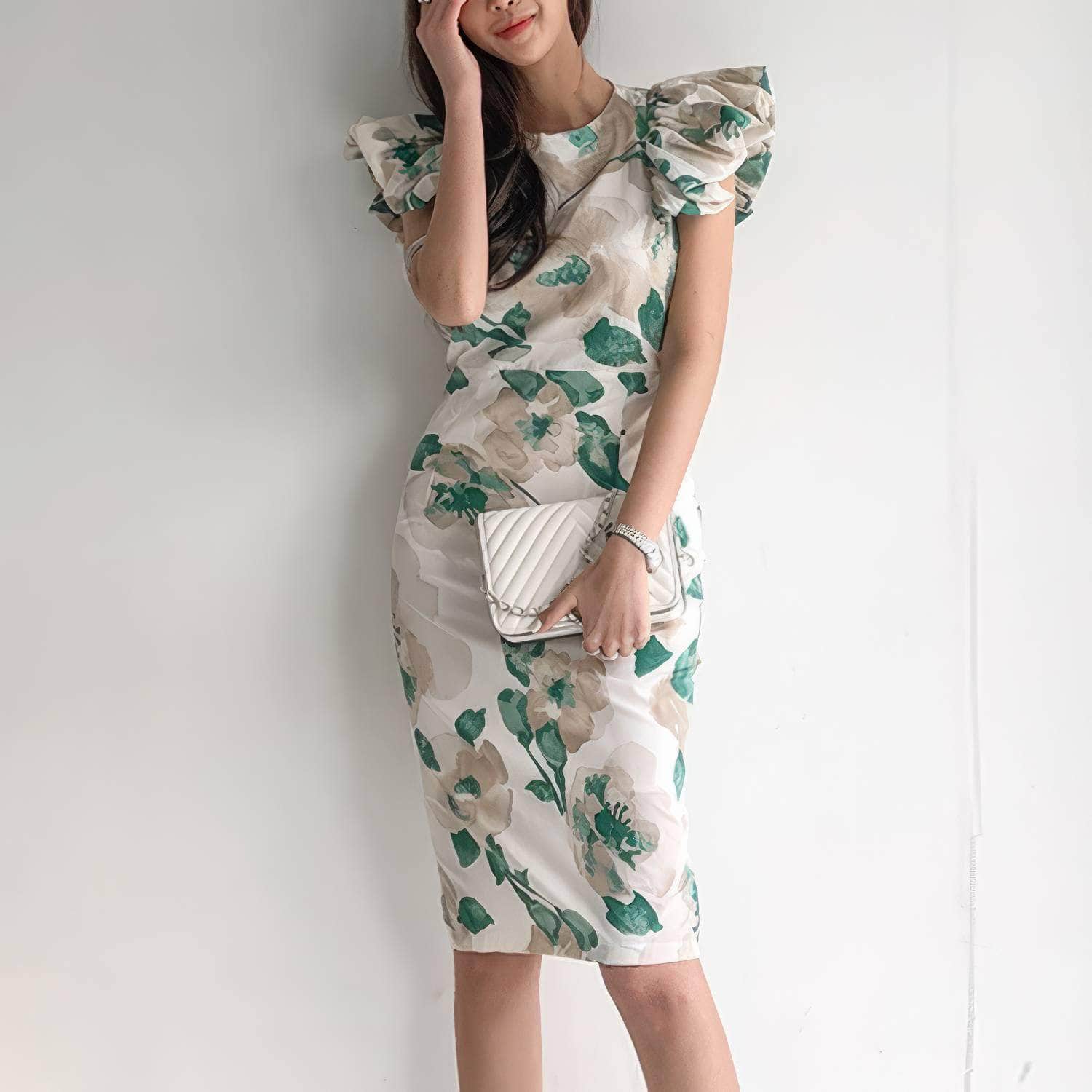 Floral Pattern Flounced Short Sleeves Dress
