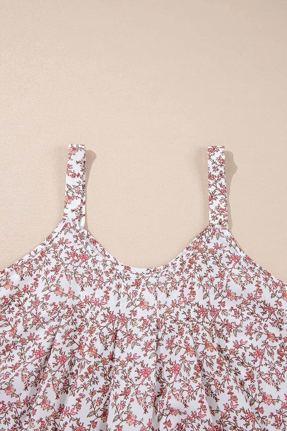 Floral Pleated Detail Scoop Neck Tank