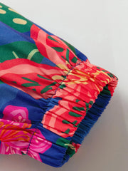 Floral Print 3/4 Sleeve V Neck Tiered Dress