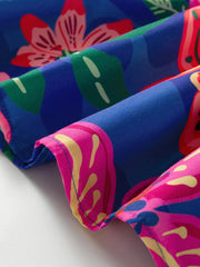 Floral Print 3/4 Sleeve V Neck Tiered Dress