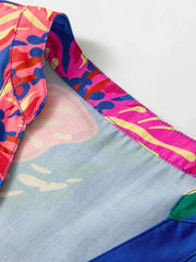 Floral Print 3/4 Sleeve V Neck Tiered Dress