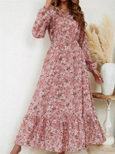Floral Print Balloon Sleeve Maxi Dress Pink / S