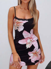 Floral Print Bodycon Cami Dress with Lace Trim Black / S