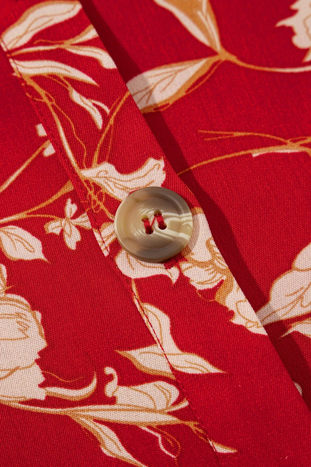 Floral Print Buttoned Front V Neck Tiered Short Sleeve Midi Dress