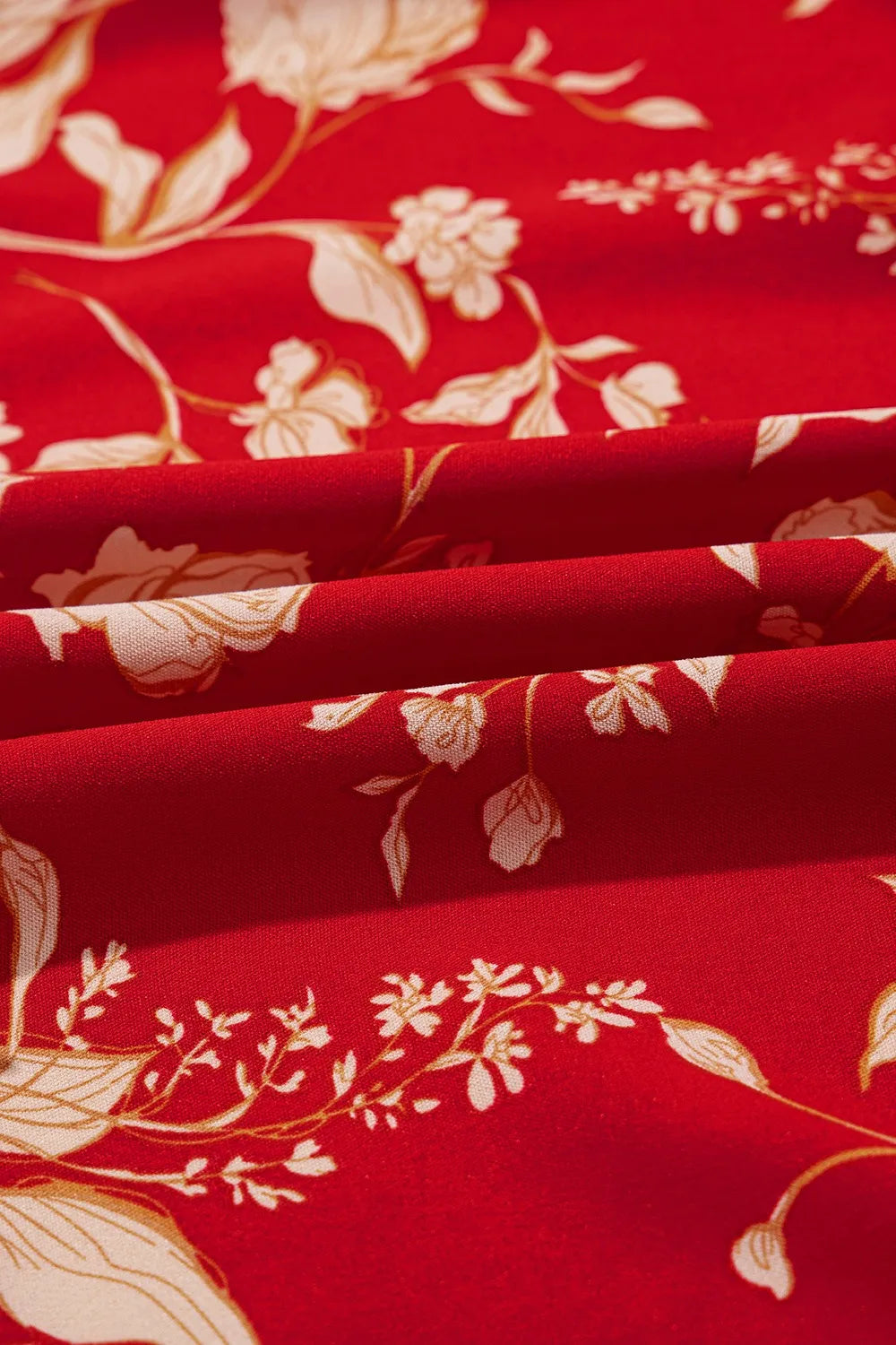 Floral Print Buttoned Front V Neck Tiered Short Sleeve Midi Dress