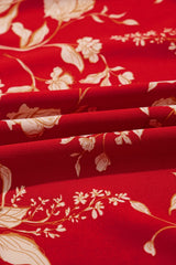 Floral Print Buttoned Front V Neck Tiered Short Sleeve Midi Dress