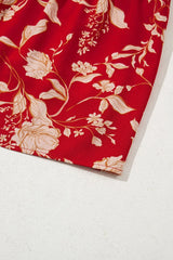 Floral Print Buttoned Front V Neck Tiered Short Sleeve Midi Dress