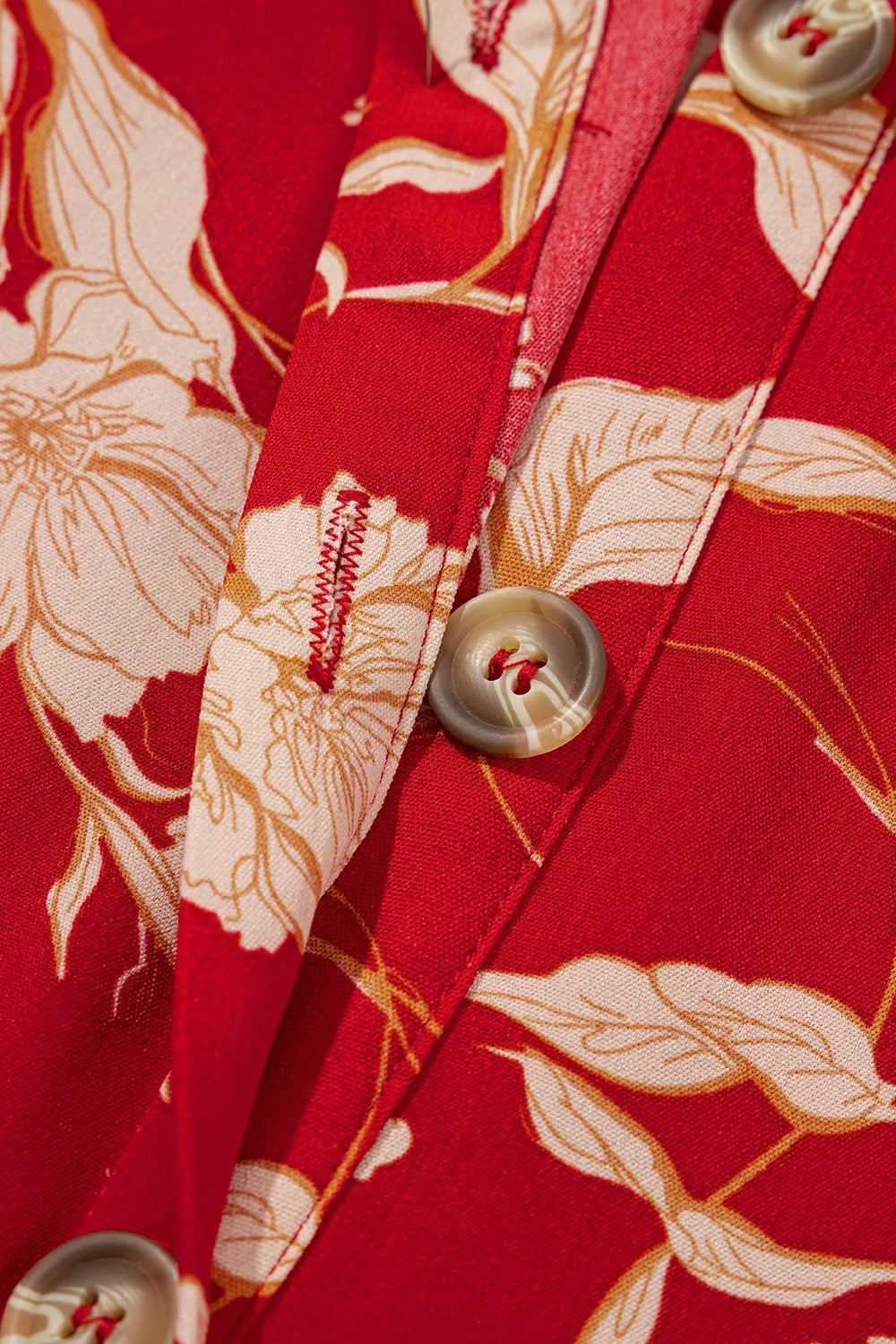 Floral Print Buttoned Front V Neck Tiered Short Sleeve Midi Dress