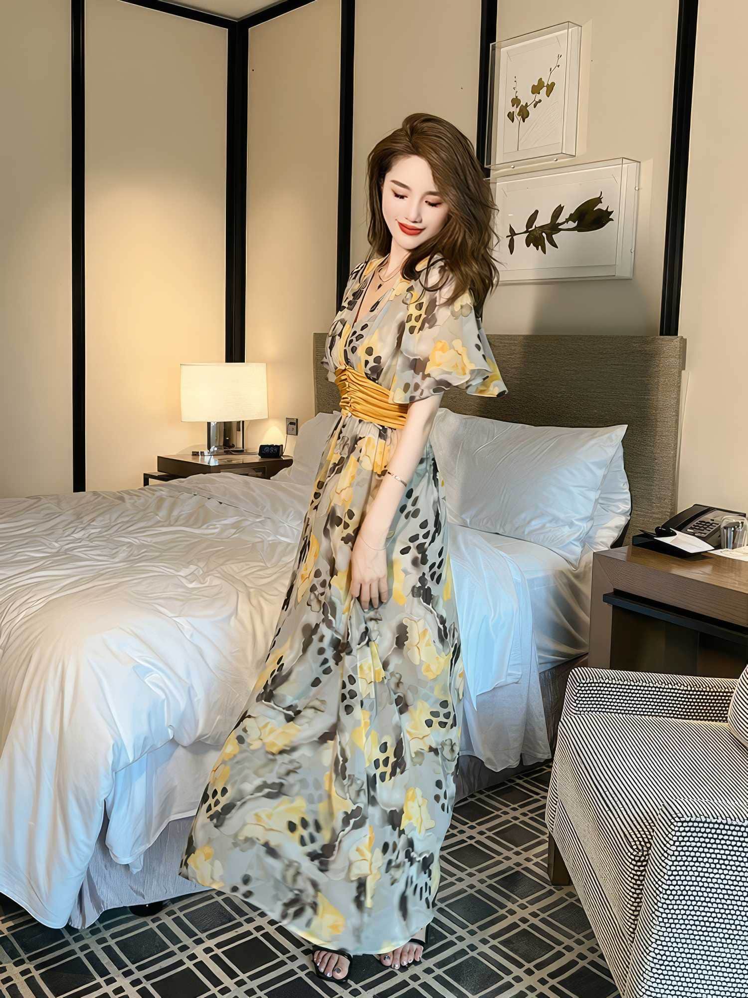 Floral Print Empire Waist Maxi Dress