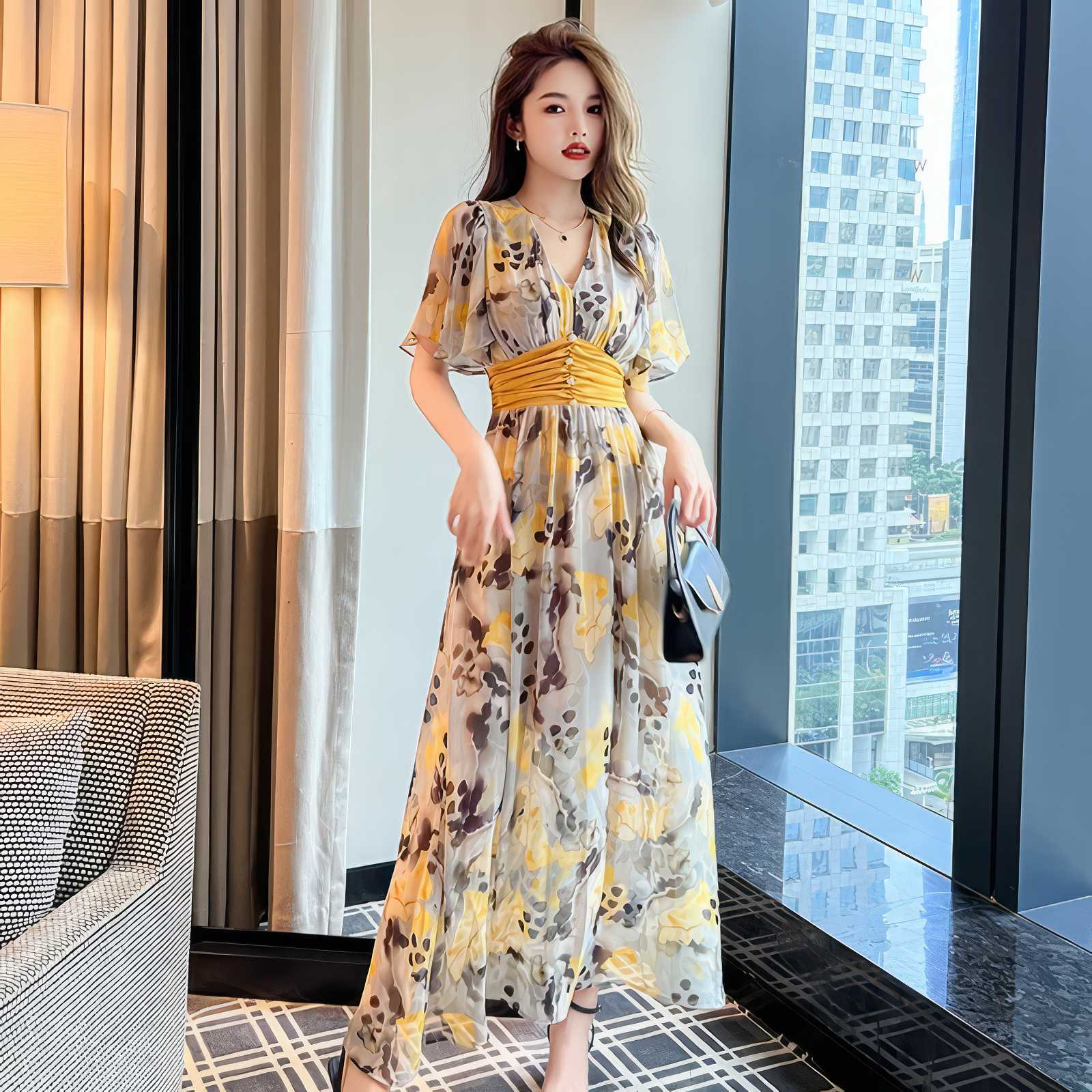 Floral Print Empire Waist Maxi Dress