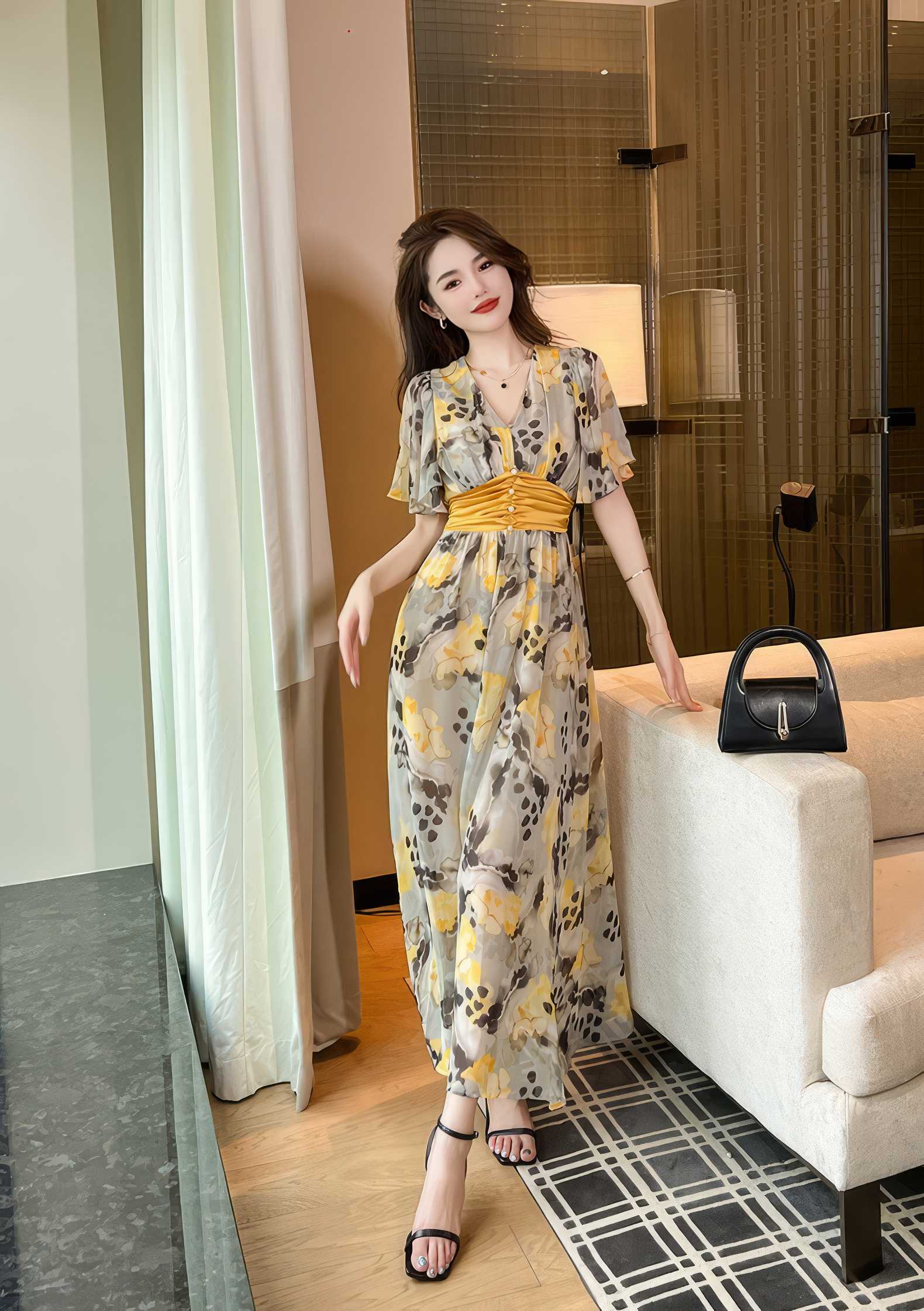 Floral Print Empire Waist Maxi Dress