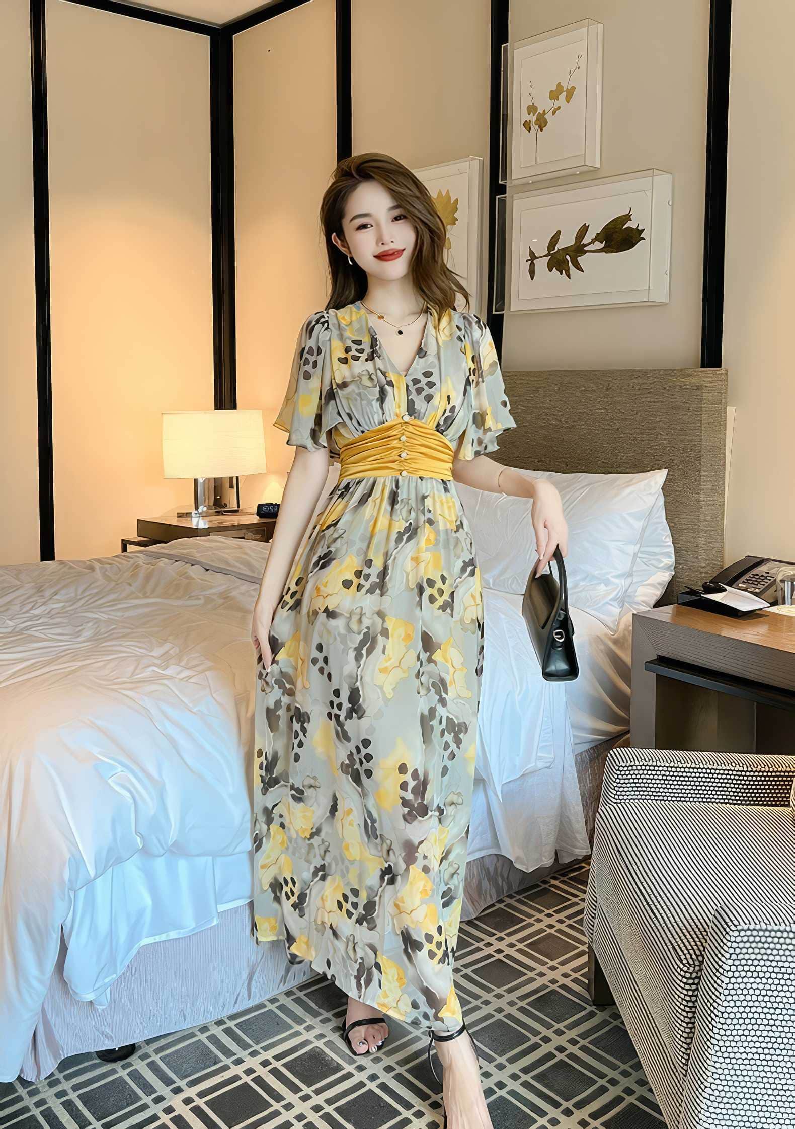 Floral Print Empire Waist Maxi Dress