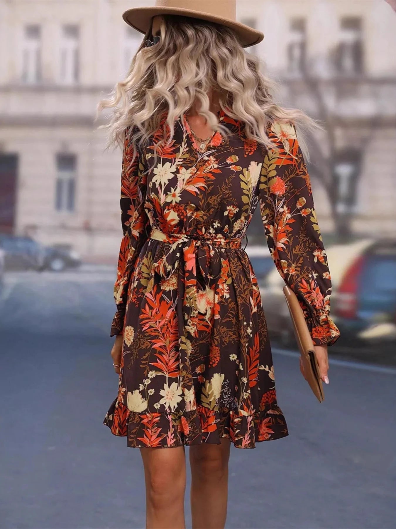 Floral Print Flounce Sleeve Dress
