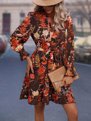 Floral Print Flounce Sleeve Dress