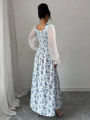 Floral Print Flounce Sleeve Maxi Dress