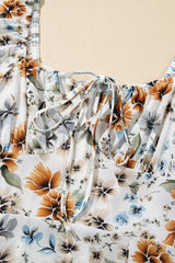 Floral Print Flounce Sleeve Midi Dress