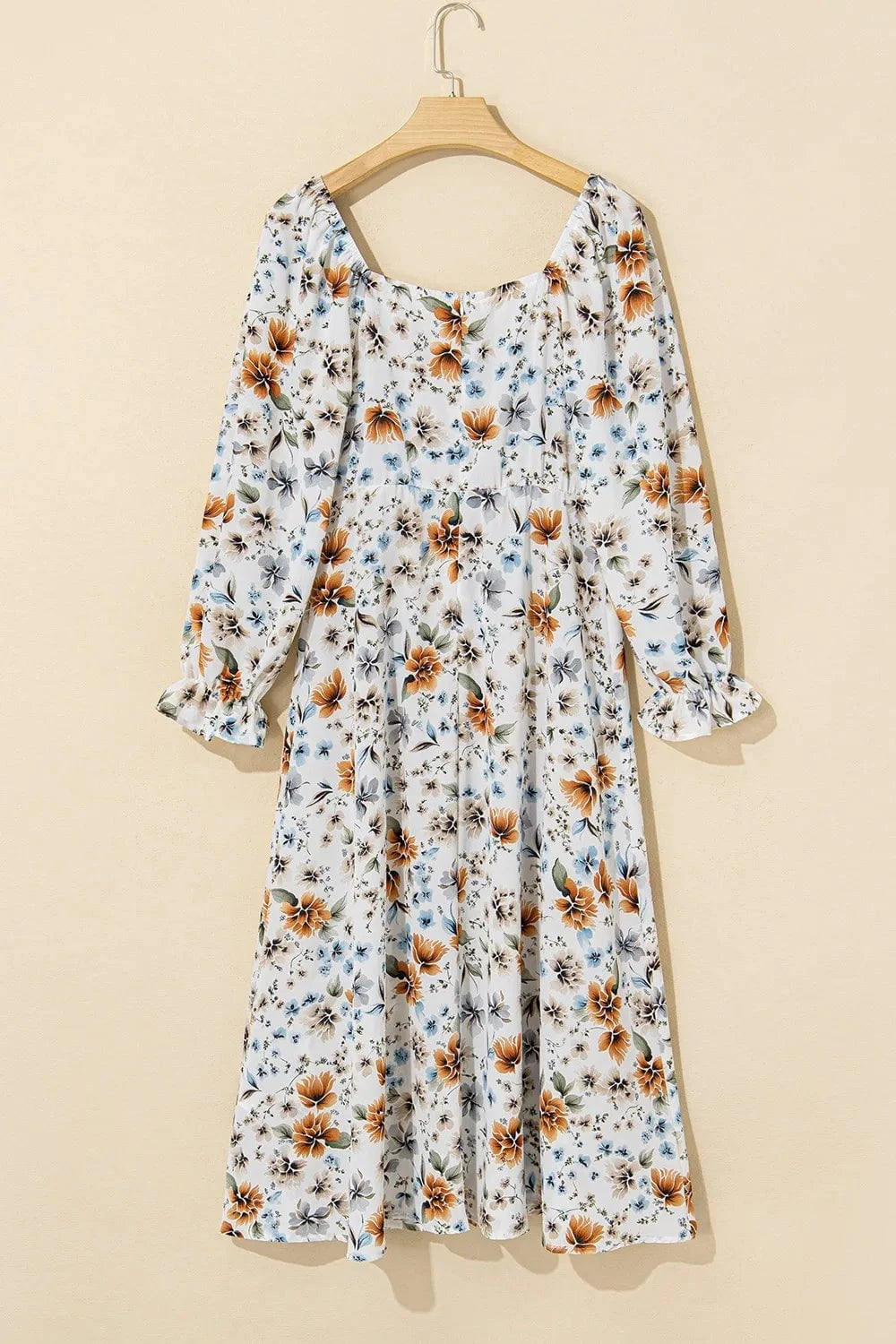 Floral Print Flounce Sleeve Midi Dress