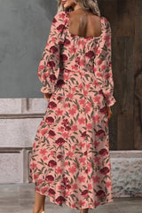 Floral Print Flounce Sleeve Midi Dress