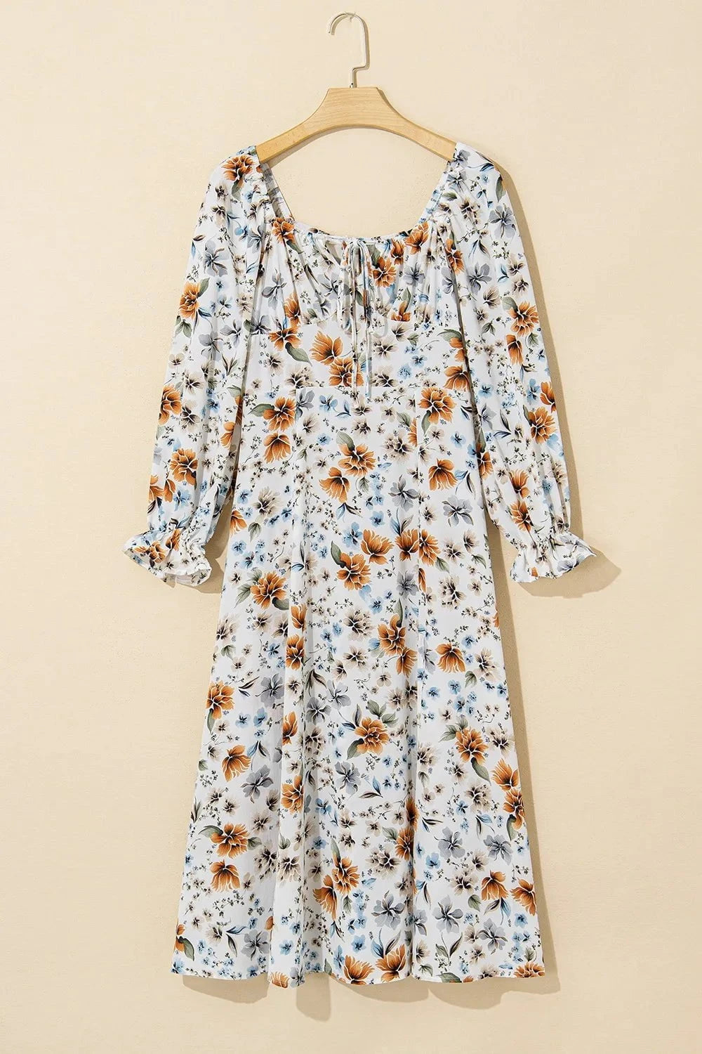 Floral Print Flounce Sleeve Midi Dress