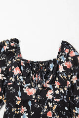 Floral Print Flounce Sleeve Midi Dress