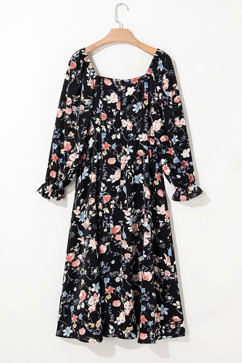 Floral Print Flounce Sleeve Midi Dress