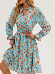 Floral Print Flounce Sleeve Ruffle Hem Dress