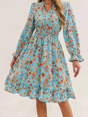 Floral Print Flounce Sleeve Ruffle Hem Dress