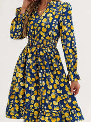Floral Print Flounce Sleeve Ruffle Hem Dress