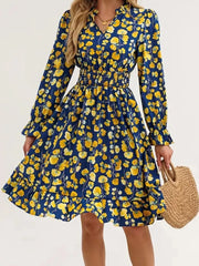 Floral Print Flounce Sleeve Ruffle Hem Dress