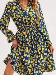 Floral Print Flounce Sleeve Ruffle Hem Dress