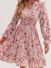 Floral Print Flounce Sleeve Ruffle Hem Dress