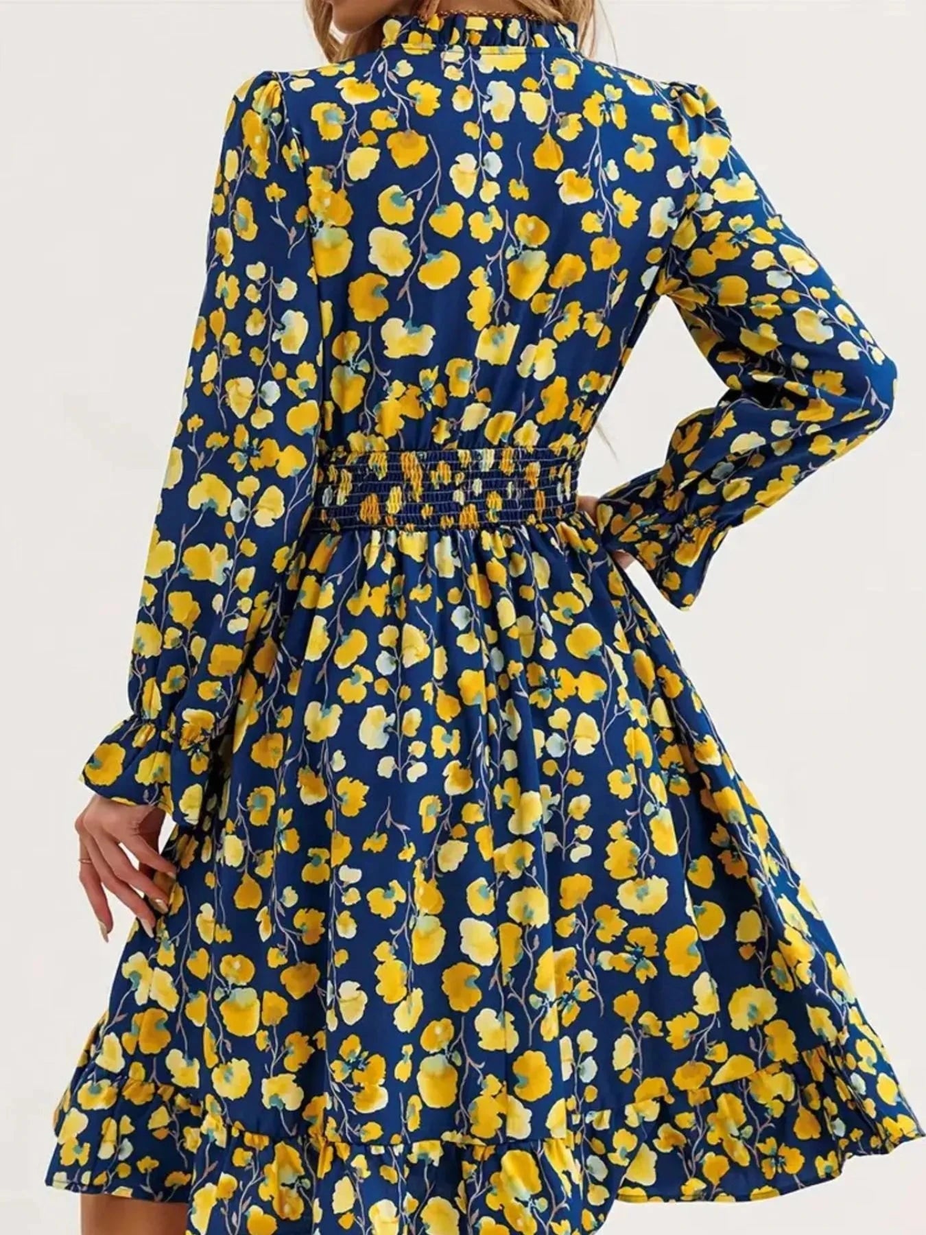 Floral Print Flounce Sleeve Ruffle Hem Dress