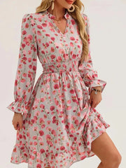 Floral Print Flounce Sleeve Ruffle Hem Dress
